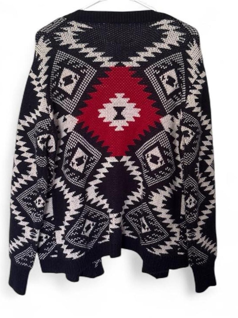 Ci Sono Black Cream and Red Aztec-Patterned Crewneck Sweater S M